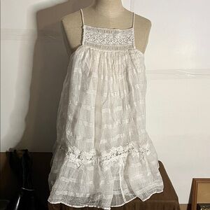 😄Zara womens Lace Crochet Trim Mini Dress White strappy medium